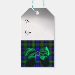 BLUE GREEN SCOTTISH TARTAN WITH CHRISTMAS BOWS GIFT TAGS