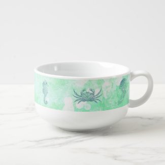 Blue Green Sea Creature Beachy Soup Mug