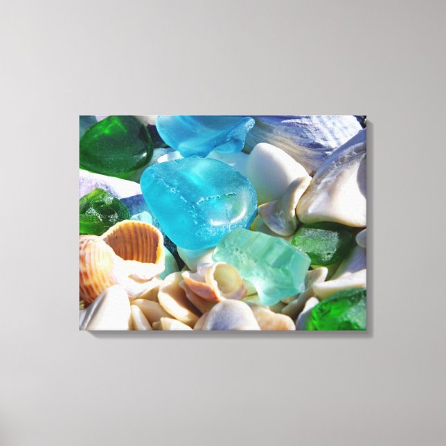 Blue Green Sea Glass Art Prints Canvas Beach Coast (Front)
