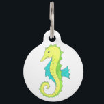 Blue Green Sea Horse Seahorse Beach Ocean Marine Pet Name Tag<br><div class="desc">Pet tag design features an original illustration of a blue and yellow seahorse. Just personalize with the name of your dog or cat. Lots of coordinating pet products are also available from this shop! Don't see exactly what you're looking for? Contact Rebecca to have a product customized just for you!...</div>