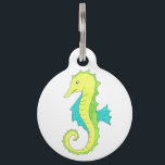 Blue Green Sea Horse Seahorse Beach Ocean Marine Pet Name Tag<br><div class="desc">Pet tag design features an original illustration of a blue and yellow seahorse. Just personalize with the name of your dog or cat. Lots of coordinating pet products are also available from this shop! Don't see exactly what you're looking for? Contact Rebecca to have a product customized just for you!...</div>