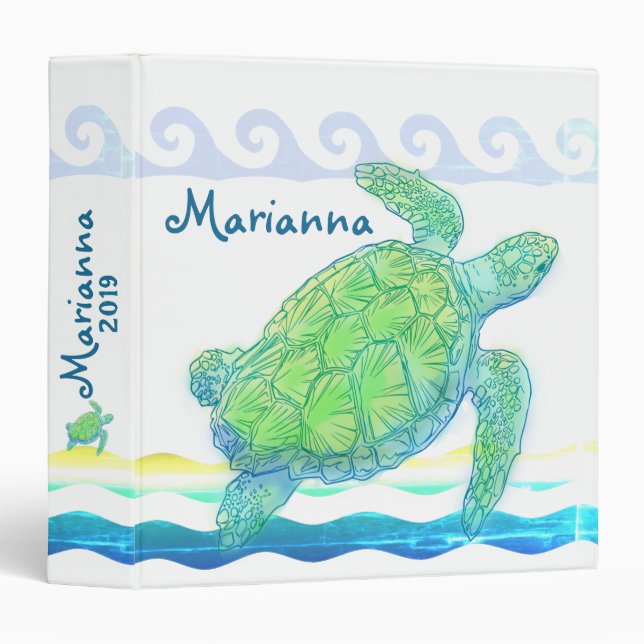 Blue & Green Sea Turtle 3 Ring Binder (Front/Spine)