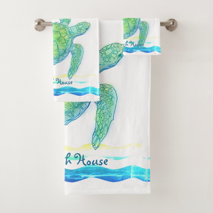 Blue & Green Sea Turtle Bath Towel Set | Zazzle