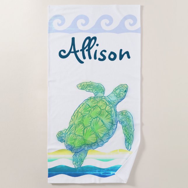 Blue & Green Sea Turtle Beach Towel (Front)