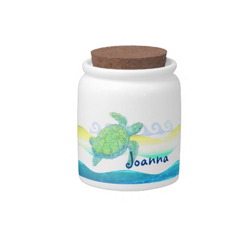 Blue  Green Sea Turtle Candy Jar
