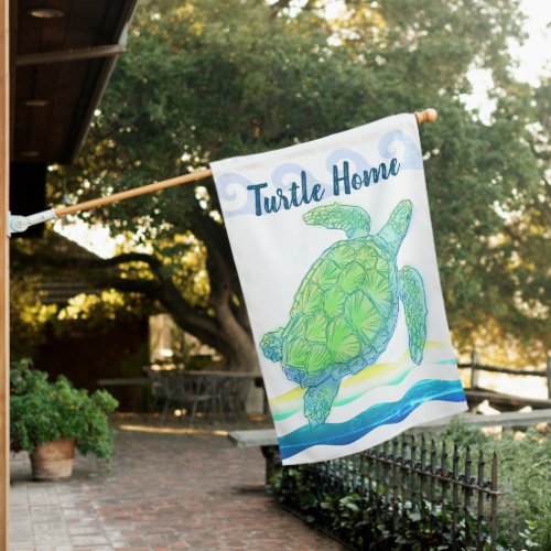 Blue  Green Sea Turtle House Flag