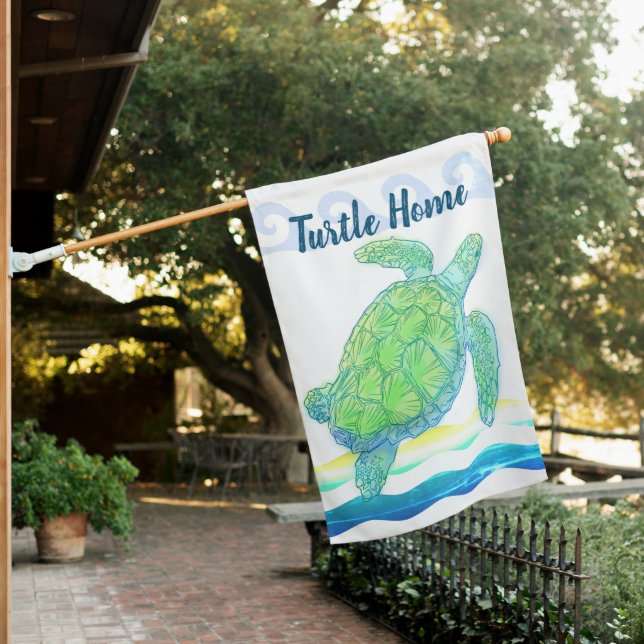 Blue & Green Sea Turtle House Flag (In SItu)