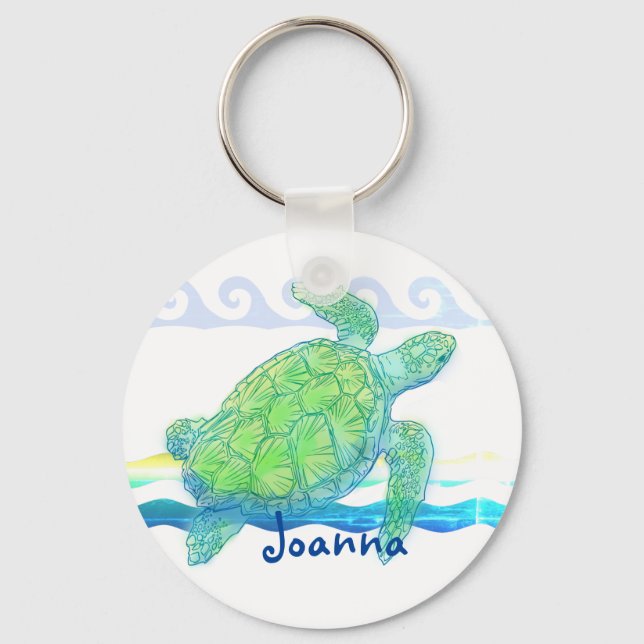 Blue & Green Sea Turtle Keychain (Front)