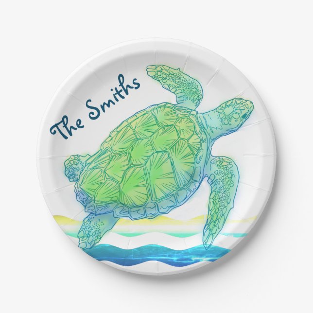 Blue & Green Sea Turtle Paper Plates (Front)