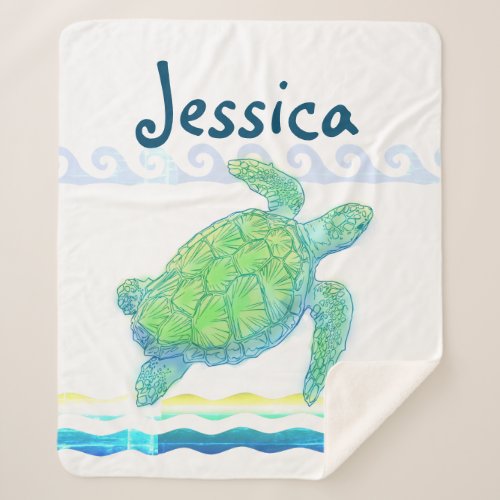 Blue  Green Sea Turtle Sherpa Blanket