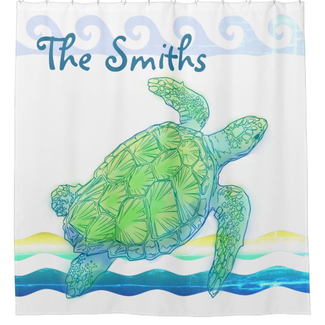 Blue & Green Sea Turtle Shower Curtain (Front)