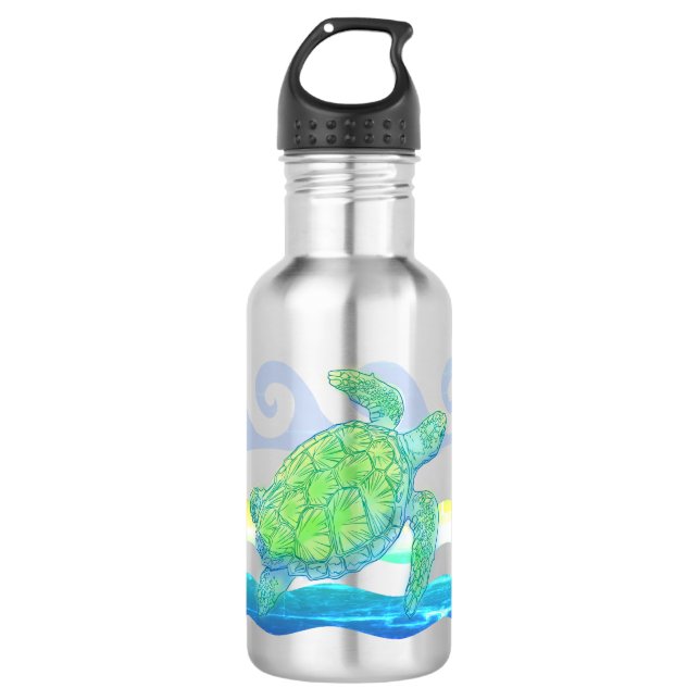 Blue & Green Sea Turtle Stainless Steel Water Bottle (Front)