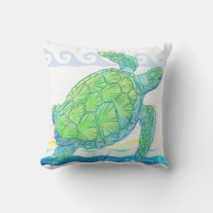 Blue & Green Sea Turtle Throw Pillow
