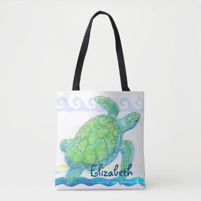 Blue & Green Sea Turtle Tote Bag (Front)