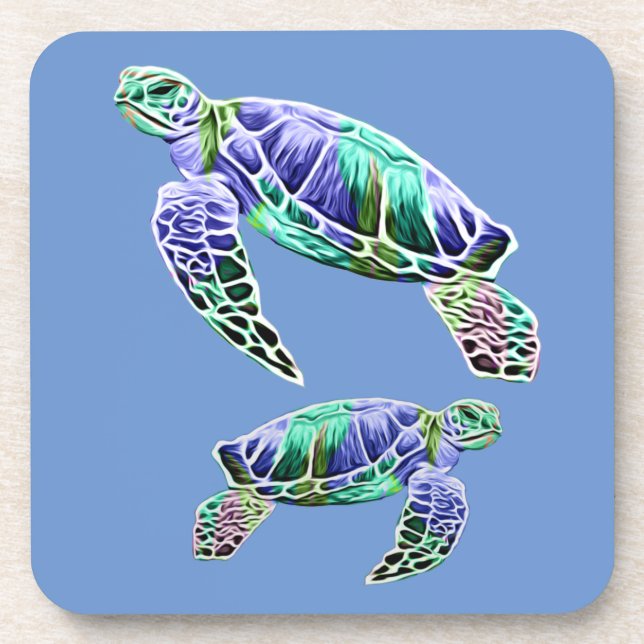 Blue Green Sea Turtles Beverage Coaster (Front)