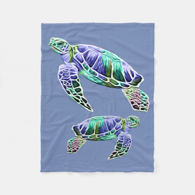 Blue Green Sea Turtles Fleece Blanket (Front)