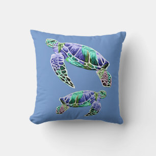 Blue Green Sea Turtles Throw Pillow