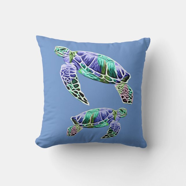 Blue Green Sea Turtles Throw Pillow (Front)