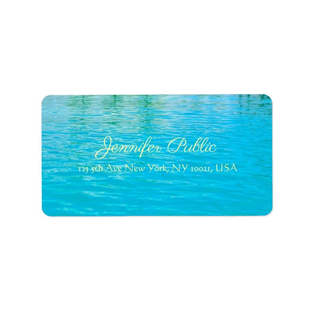 Blue Green Sea Water Elegant Handwritten Template Label (Front)
