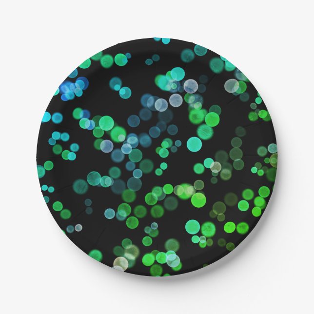 Blue Green Seagreen Abstract Bubble Pattern Paper Plates (Front)