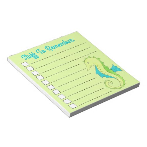 Blue Green Seahorse Sea Horse To Do List Notepad