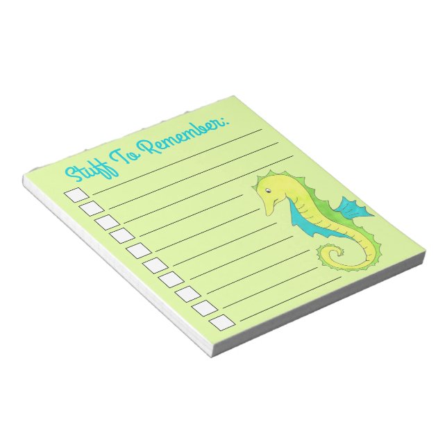 Blue Green Seahorse Sea Horse To Do List Notepad (Angled)