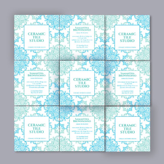 Blue Green Seamless Mosaic Stitch Pattern Square Business Card