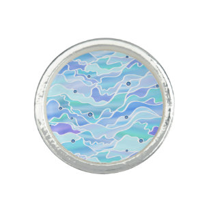 Blue Green Seascape Stained Glass Abstract Ring