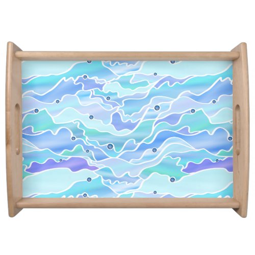 Blue Green Seascape Stained Glass Abstract Serving Tray