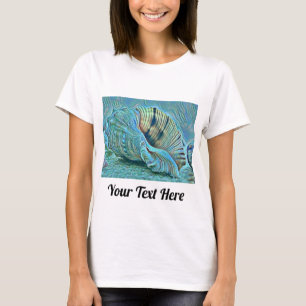Blue green seashells on the beach painting  T-Shirt