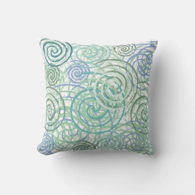 Blue Green Seaside Swirls Beach House Design Throw Pillow (Front)