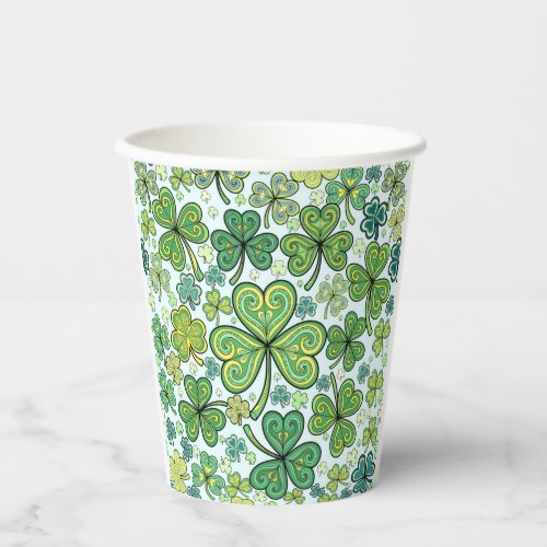 Blue Green Shamrock Clover Paper Cups