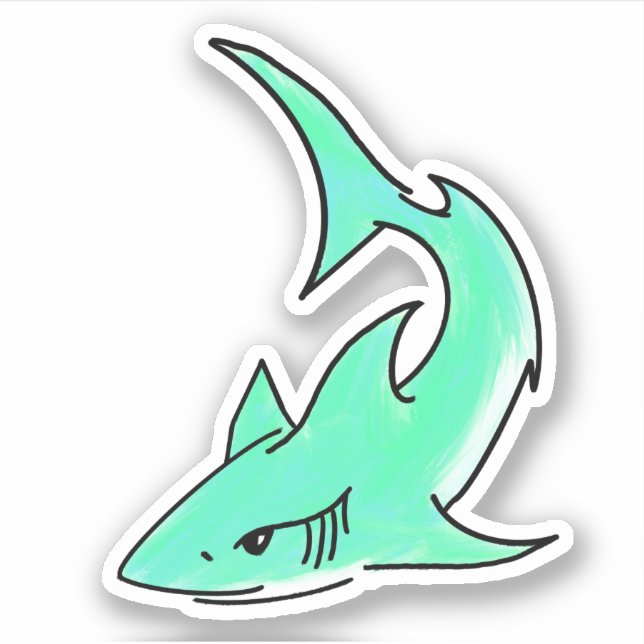 blue green shark cartoon ocean animal edgy simple sticker (Front)