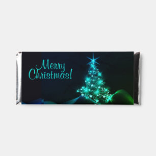 Blue Green Shine of Stars on Christmas Tree Dark Hershey Bar Favors