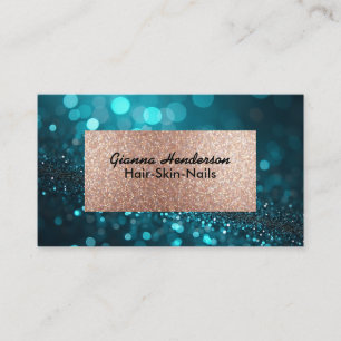 Blue Green Shiny Glitter And Gold Business Card