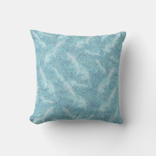Blue Green Silk Drapes & White Feathers Throw Pillow