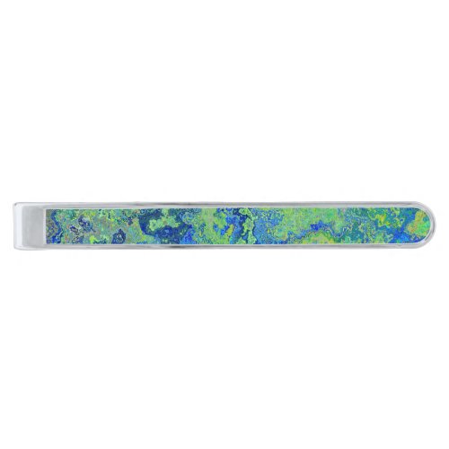 Blue Green Silver Finish Tie Clip