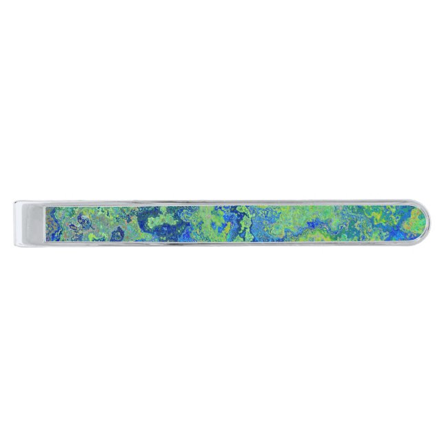 Blue Green Silver Finish Tie Clip (Front)