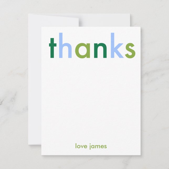 Blue & Green Simple Modern Thanks Thank You Card (Front)