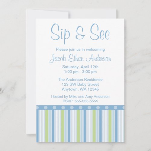 Blue Green Sip and See Stripes Card