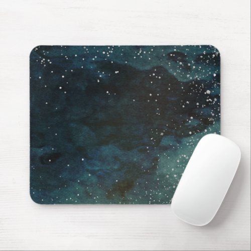 Blue green sky galaxy stars distressed parchment mouse pad