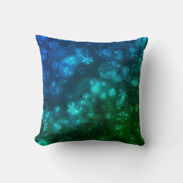 Blue Green Snowflakes Throw Pillow (Front)