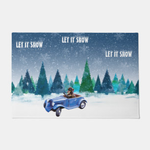 Blue Green Snowy Dachshund  Doormat