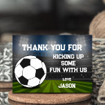 Blue Green Soccer Stadium Football Sport Birthday Thank You Card<br><div class="desc">Blue Green Soccer Stadium Football Sport Birthday Thank You Card . Show your appreciation with our Blue Green Soccer Stadium Football Sport Birthday Thank You Card. This vibrant and stylish card is the perfect way to say "thank you" to your guests after a soccer-themed birthday celebration. With its captivating blue...</div>