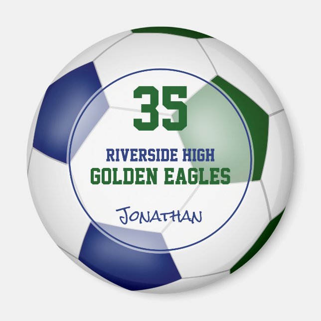 blue green soccer team colors athlete name magnet (Front)