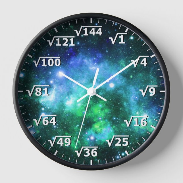 Blue Green Space Square Root Clock - Math Clock (Front)