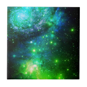 Blue Green Space Stars Galaxy Ceramic Tile