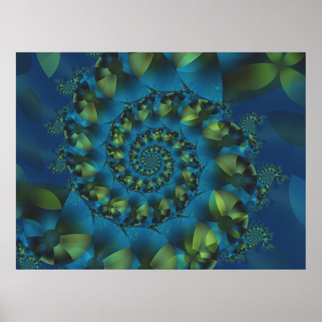 Blue & Green Spiral Fractal Poster (Front)