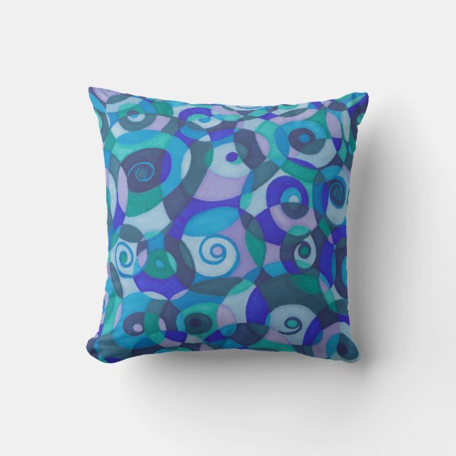 Blue Green Spirals Throw Pillow (Front)