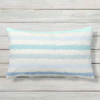 Blue Green Splash Stripe Outdoor Lumbar Pillow